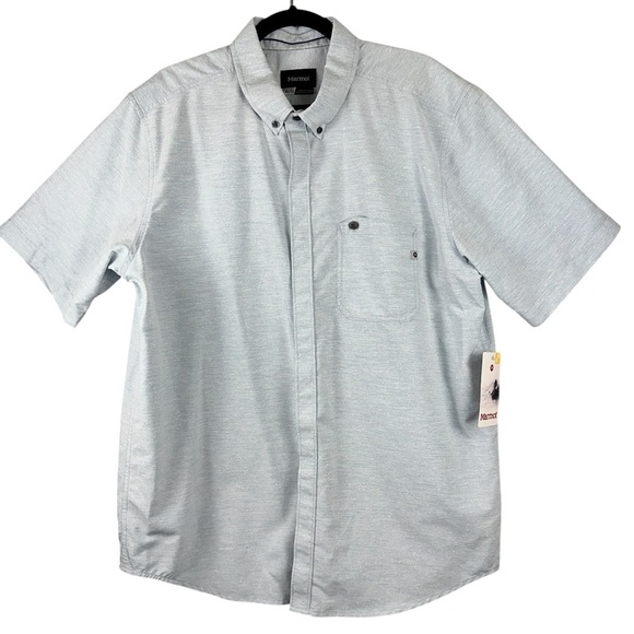 Marmot Shirt Mens XL Celestial Blue Cooper Canyon Short Sleeve Button Down NWT - Picture 1 of 10